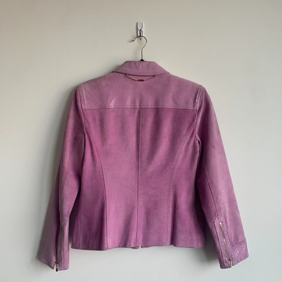ST JOHNS SPORT MARIE GRAY WOMENS LILAC PURPLE EMBOSSED LEATHER SUEDE JACKET SZ S - Picture 2 of 16